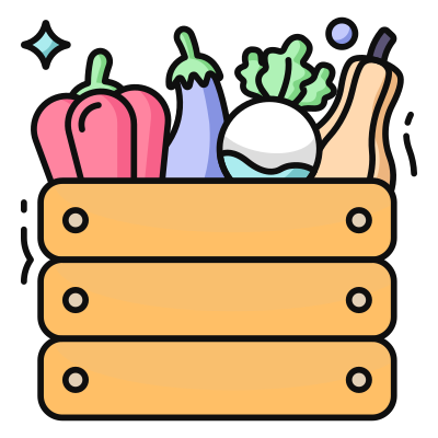 Caisse en bois avec légumes frais